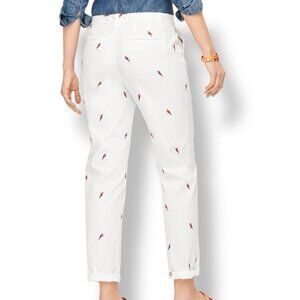 Talbots 16P White Embroidered Parrot Chino Pants Women’s Relaxed Fit Crop Cotton